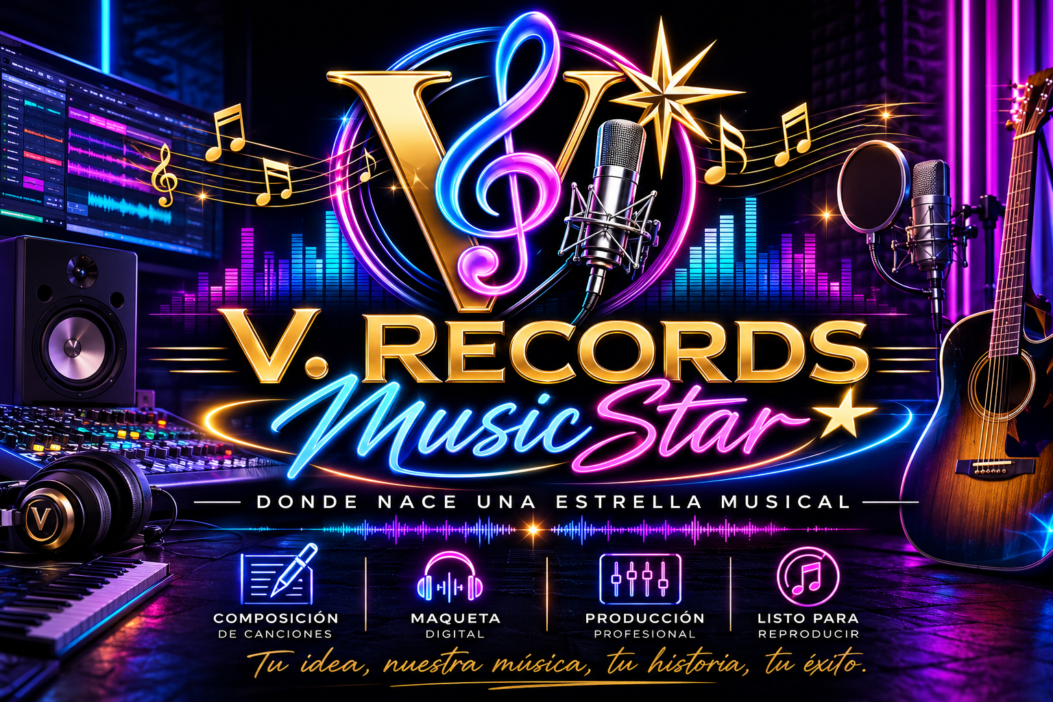 V. Records Music Star — donde nace una estrella musical, estudio de grabación